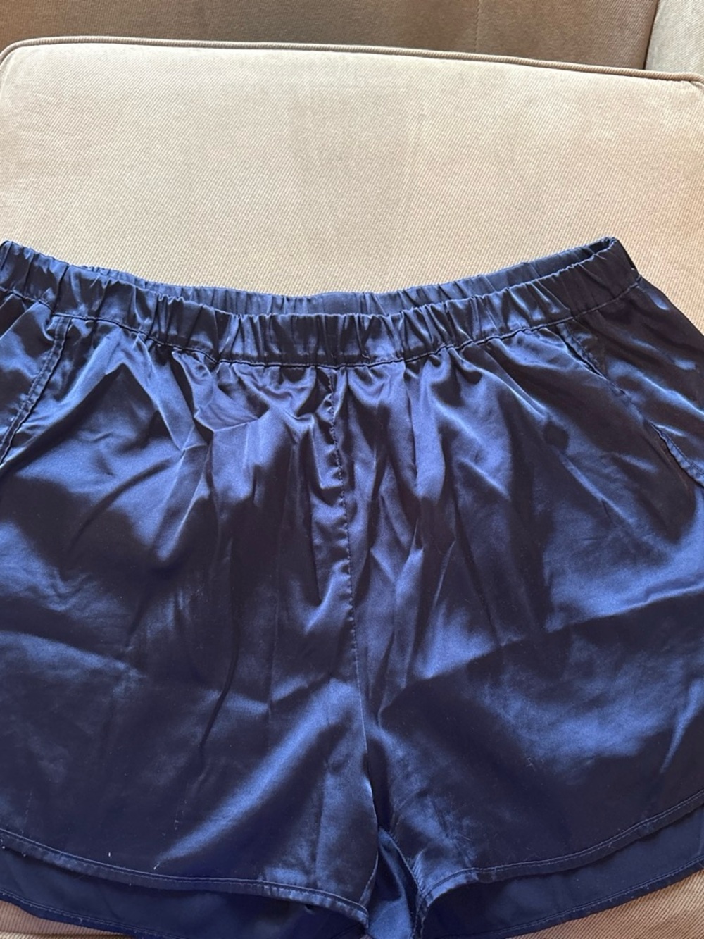Navy Satin Elastic Waist Shorts